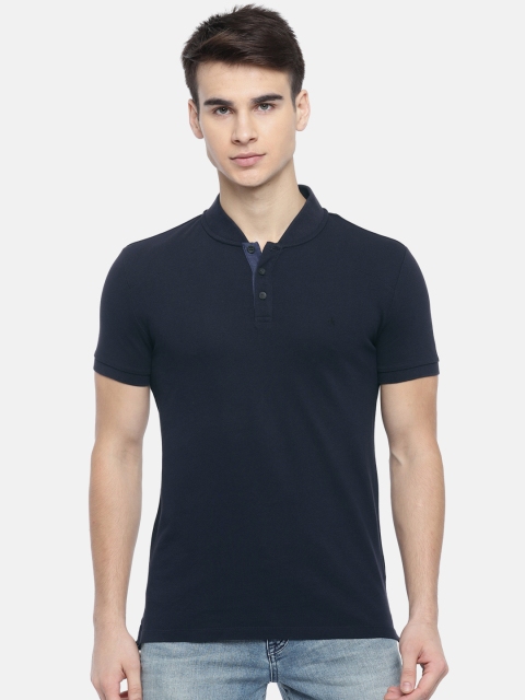 

Calvin Klein Jeans Men Navy Blue Solid Mandarin Collar T-shirt