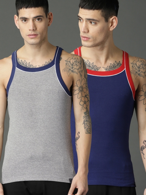 

Roadster Men Pack of 2 Ultra Durable Innerwear Vests RDST-RB-PK2-004D, Navy blue