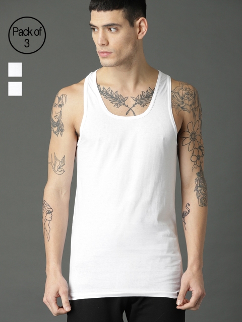

Roadster Men Pack of 3 Ultra Durable Innerwear Vests RDST-RNT-PK3-001, White