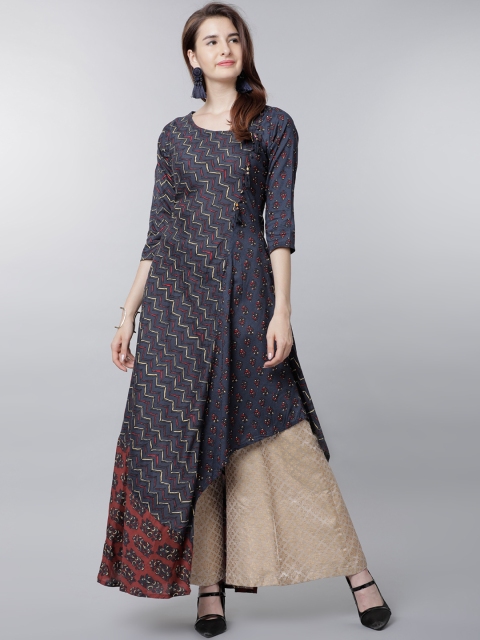 

Vishudh Women Navy Blue & Maroon Printed A-Line Kurta