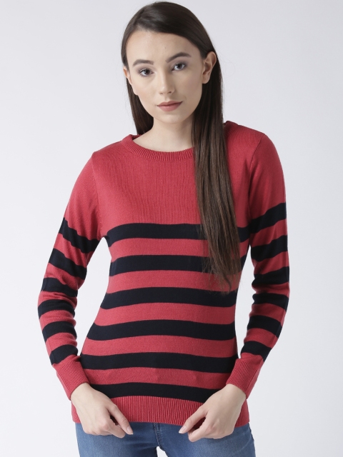 

Club York Women Coral & Black Striped Pullover