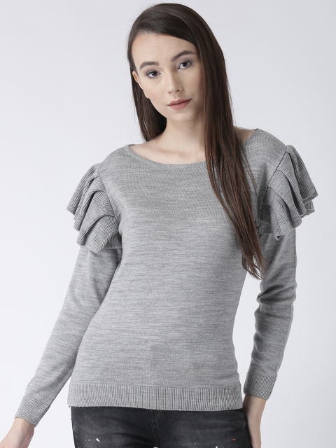 

Club York Women Grey Melange Solid Pullover