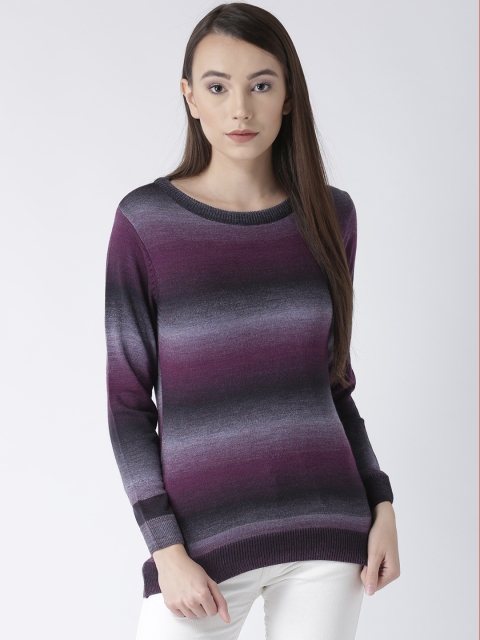 

Club York Women Purple & Black Striped Pullover