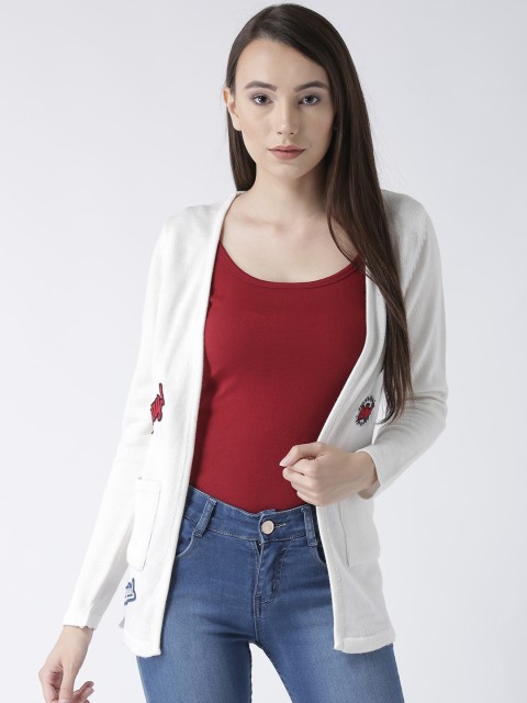 

Club York Women White Solid Front-Open Sweater