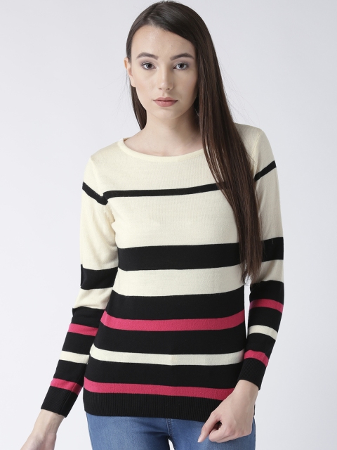 

Club York Women Off-White & Black Striped Pullover