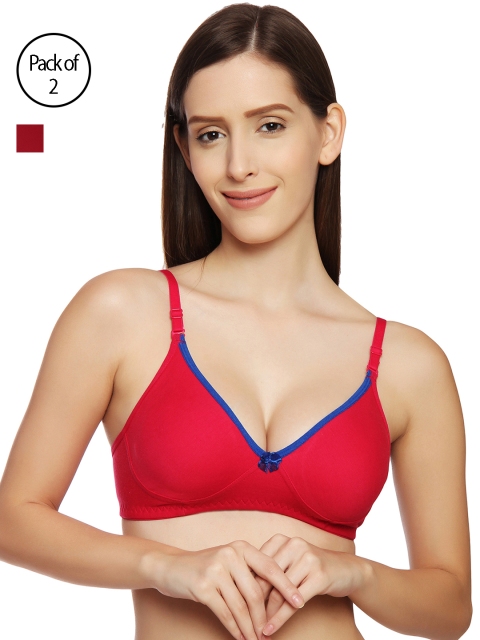 

Innocence Women Pack Of 2 Maroon & Pink Solid Non-Wired Non Padded Plunge Bra BBAPLIN51574