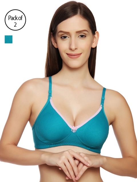 

Innocence Women Pack Of 2 Pink & Teal Solid Non-Wired Non Padded Plunge Bra