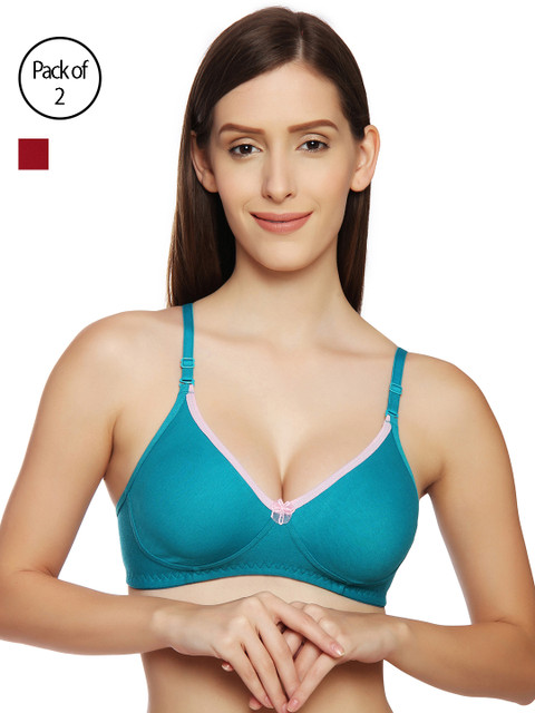 

Innocence Women Pack Of 2 Maroon & Teal Solid Non-Wired Non Padded Plunge Bra BBAPLIN51575