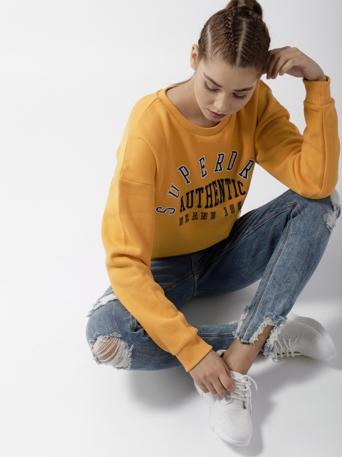 

Superdry Women Yellow Embroidered Sweatshirt