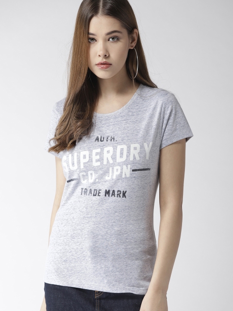 

Superdry Women Grey Melange Printed Round Neck T-shirt