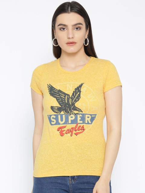 

Superdry Women Yellow Printed Round Neck T-shirt