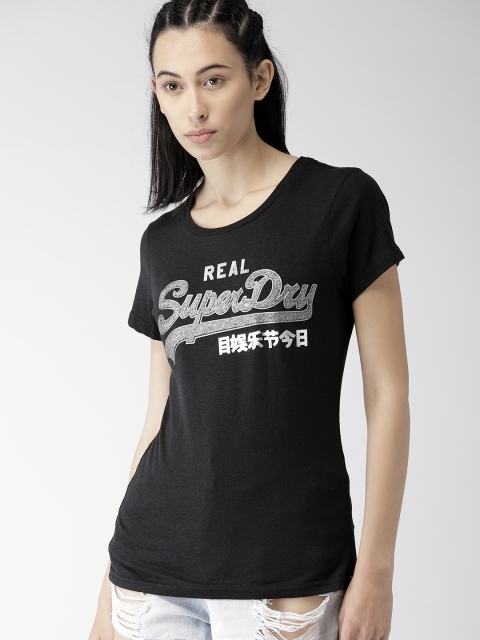 

Superdry Women Black Printed Round Neck T-shirt