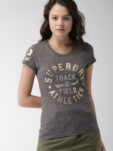 

Superdry Women Charcoal Grey Printed Round Neck T-shirt