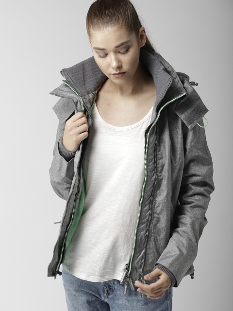 

Superdry Women Grey Solid Hooded Windcheater Padded Jacket