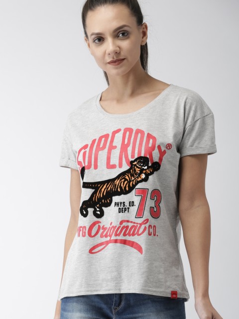 

Superdry Women Grey Melange Printed Round Neck T-shirt