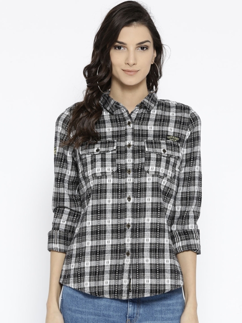 

Superdry Women Black & White Regular Fit Self Checked Casual Shirt