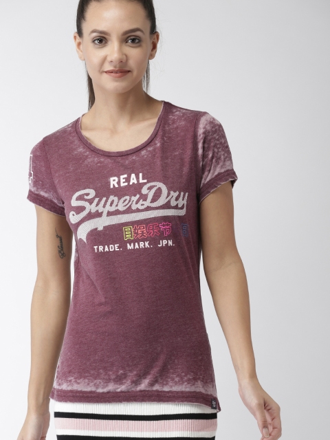 

Superdry Women Burgundy Printed Round Neck T-shirt