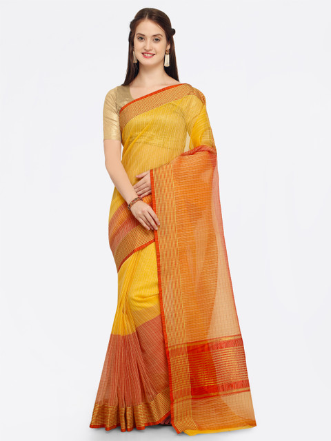 

Saree mall Yellow & Red Checked Chanderi Saree
