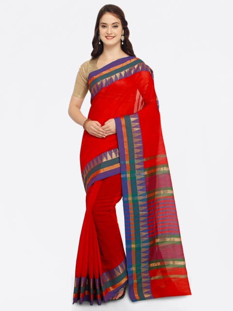 

Saree mall Red & Purple Silk Blend Solid Chanderi Saree