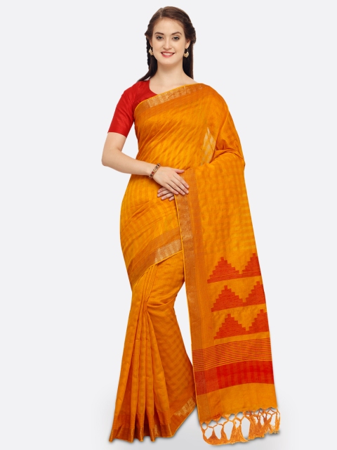 

Saree mall Mustard Silk Blend Checked Chanderi Saree