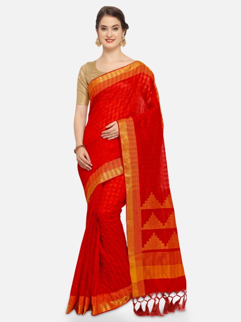 

Saree mall Red & Orange Silk Blend Woven Design Chanderi Saree