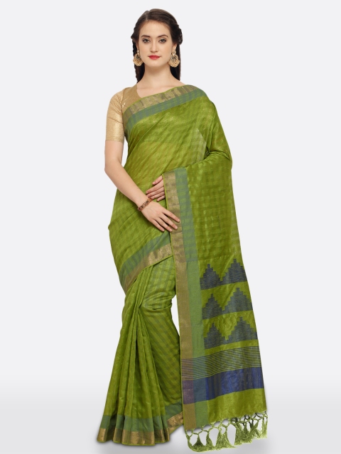 

Saree mall Green Silk Blend Checked Chanderi Saree