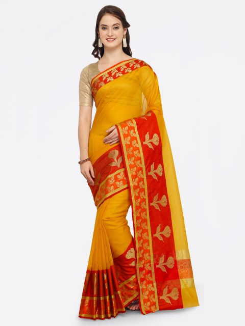 

Saree mall Yellow & Red Silk Blend Woven Design Chanderi Saree