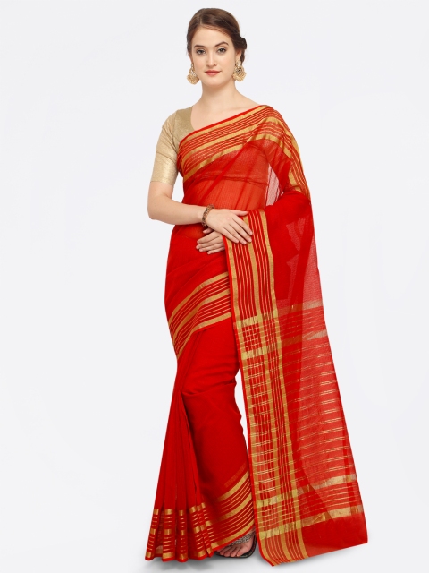 

Saree mall Red & Gold-Toned Silk Blend Solid Chanderi Saree
