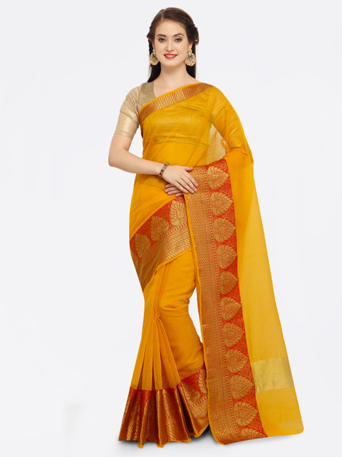 

Saree mall Yellow & Red Checked Chanderi Saree