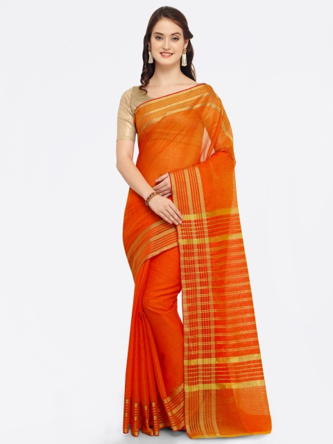 

Saree mall Orange Silk Blend Checked Chanderi Saree