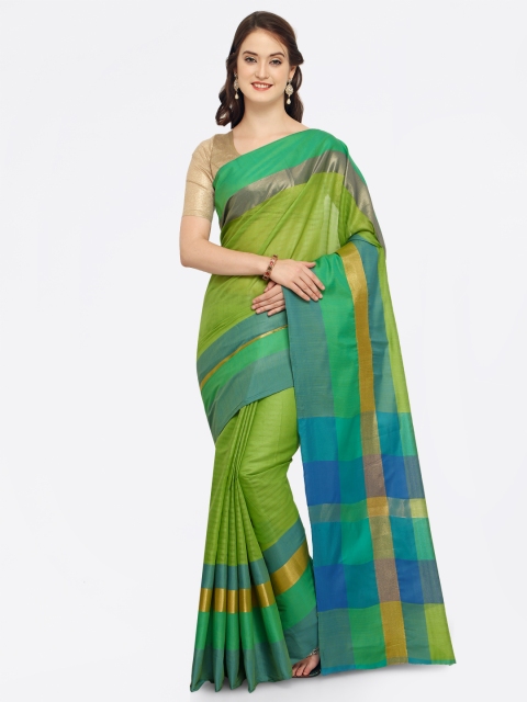 

Saree mall Green Silk Blend Checked Chanderi Saree