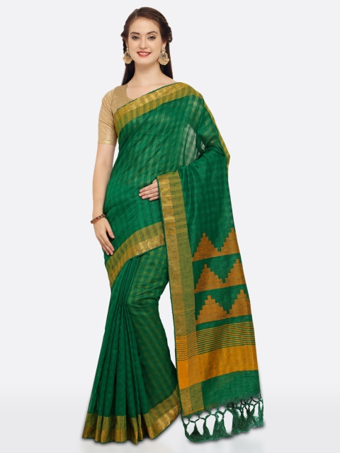 

Saree mall Green Silk Blend Checked Chanderi Saree