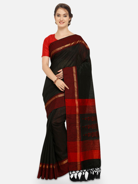 

Saree mall Black & Red Silk Blend Solid Chanderi Saree