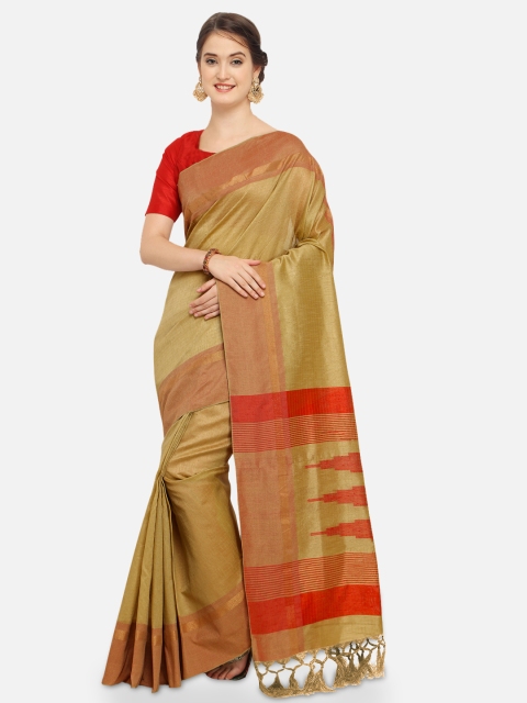 

Saree mall Beige & Red Silk Blend Checked Chanderi Saree