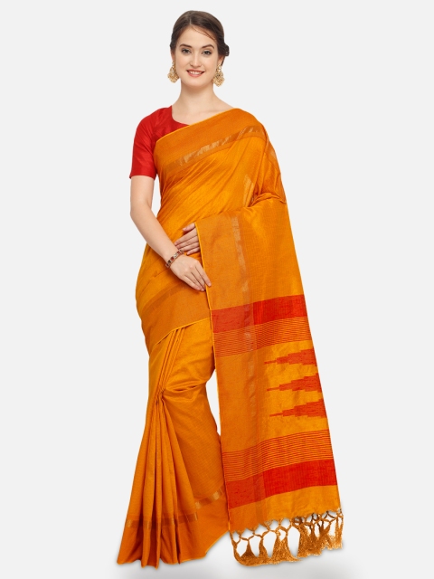 

Saree mall Orange Silk Blend Checked Chanderi Saree
