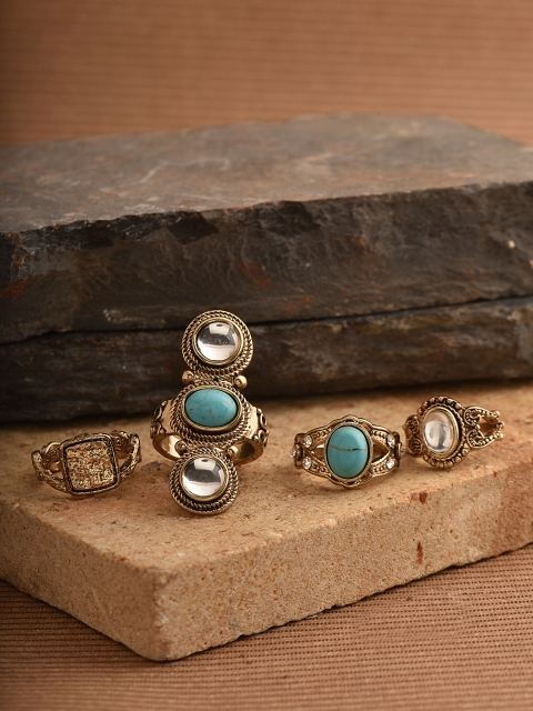 

Pipa Bella Set of 5 Embellished Rings, Gold