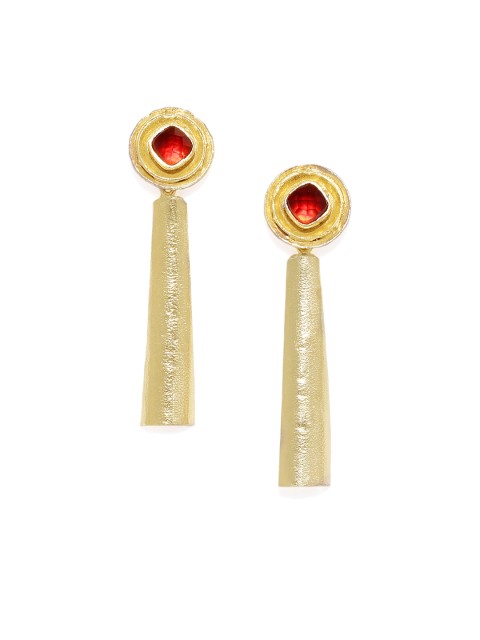 

Pipa Bella Gold-Toned & Red Contemporary Drop Earrings