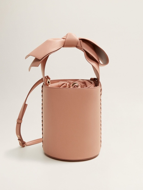 

MANGO Peach-Coloured Solid Handheld Bag