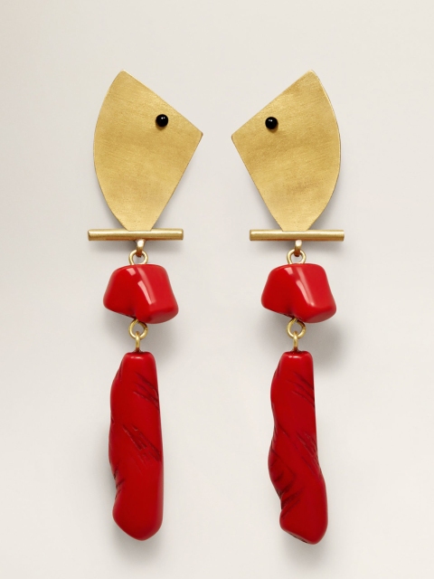 

MANGO Gold-Toned & Red Contemporary Drop Earrings