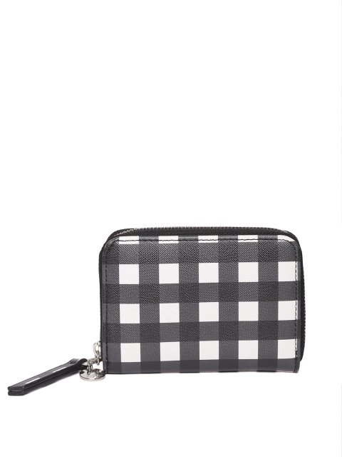 

MANGO Women Black & White Checked Zip Around Wallet