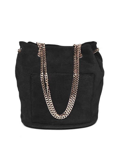

MANGO Black Leather Solid Shoulder Bag