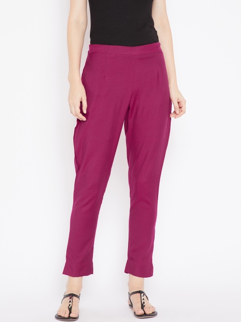 

Aujjessa Women Magenta Regular Fit Solid Peg Trousers