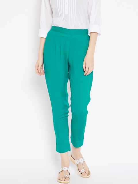

Aujjessa Women Turquoise Green Solid Trousers