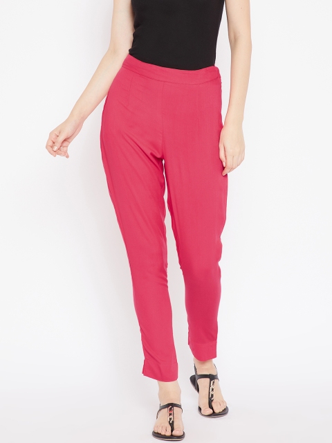 

Aujjessa Women Coral Pink Solid Trousers