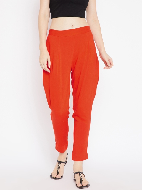 

Aujjessa Women Orange Regular Fit Solid Peg Trousers