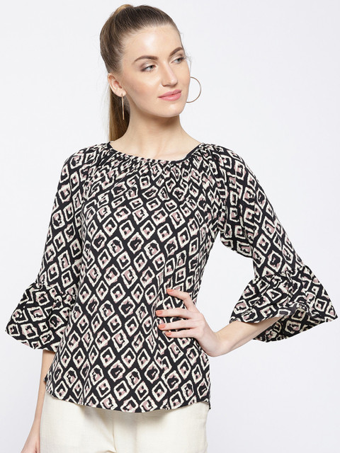 

Cottinfab Women Black & White Printed Top