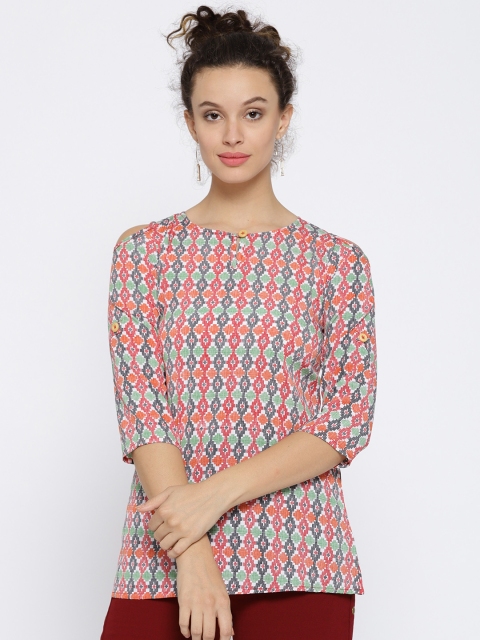 

Cottinfab Women Multicoloured Printed Cold-Shoulder Top, Multi