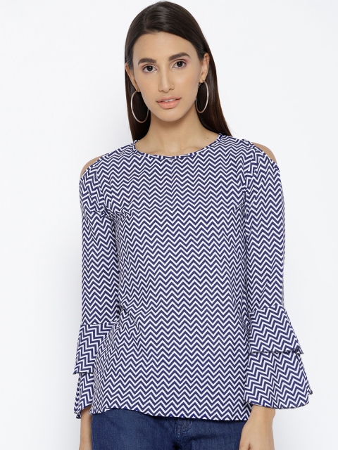

Cottinfab Women Navy Blue & White Printed Top