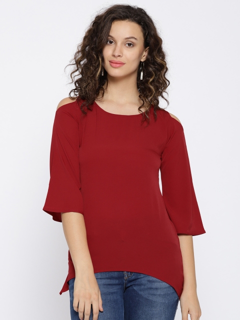 

Cottinfab Women Maroon Solid Cold-Shoulder Top