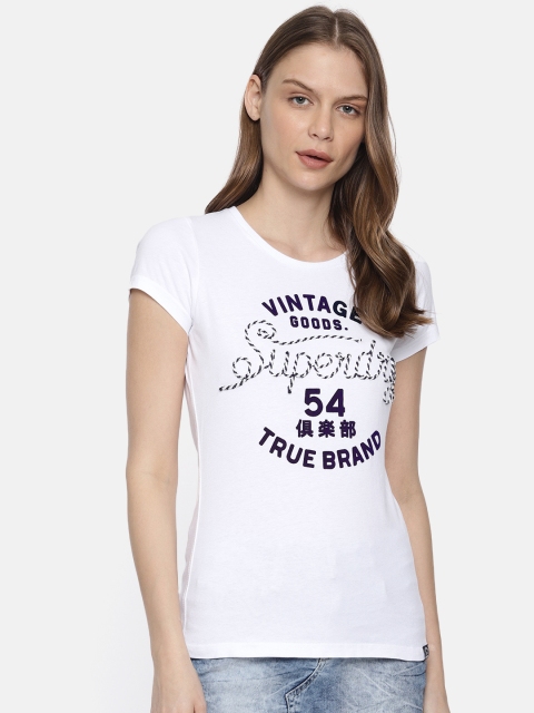 

Superdry Women White Printed Round Neck T-shirt